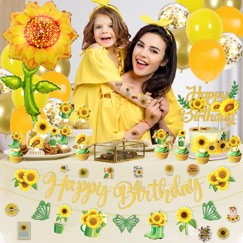 JCOOS Sunflower Party Decorations - Sunflower Birthday Party Decorations Include Balloons Banner Cake Toppers Stickers Sunflower Birthday Decorations for Women and Girls - Image 5